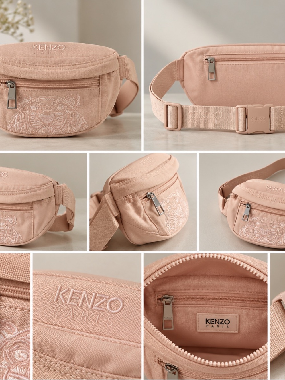 KENZO Blush Pink Embroidered Tiger Belt Bag